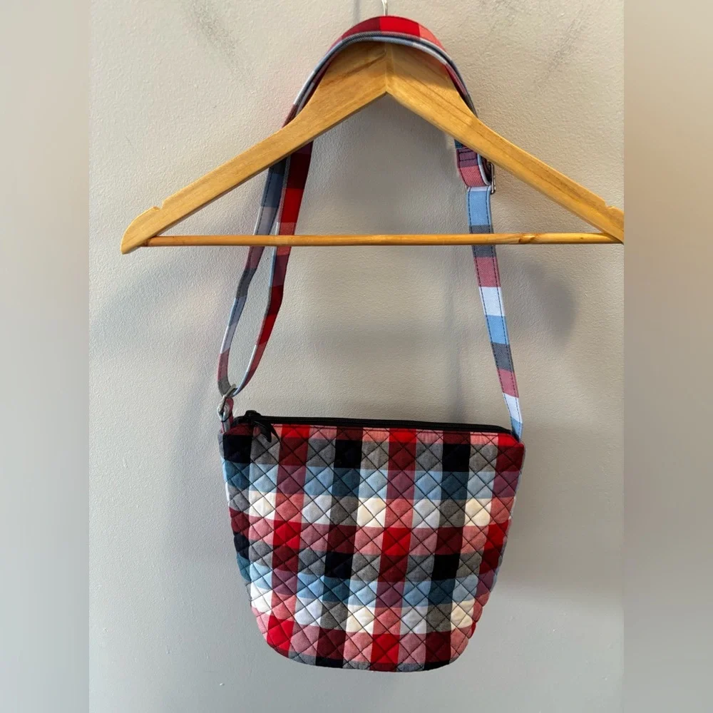Vera Bradley Patriotic Plaid Bucket Crossbody Bag Quilted Adjustable Retired - Picture 4 of 12